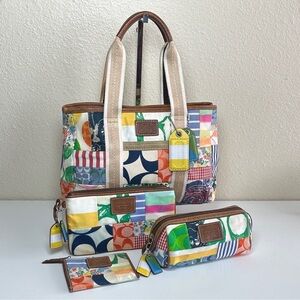 COACH 4pc SET Hamptons Weekend Patchwork leatherware bag M0649-10454